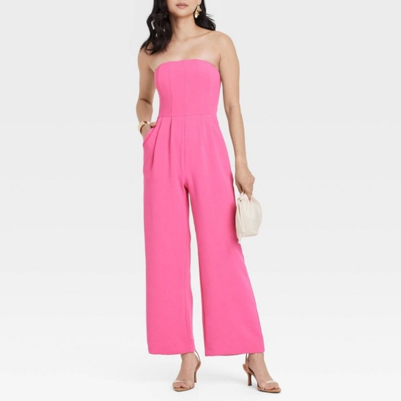 🆕 a new day Jumpsuit Plus XXL‎ Hot Pink Strapless Romper Pantsuit Dressy NEW - Picture 1 of 5